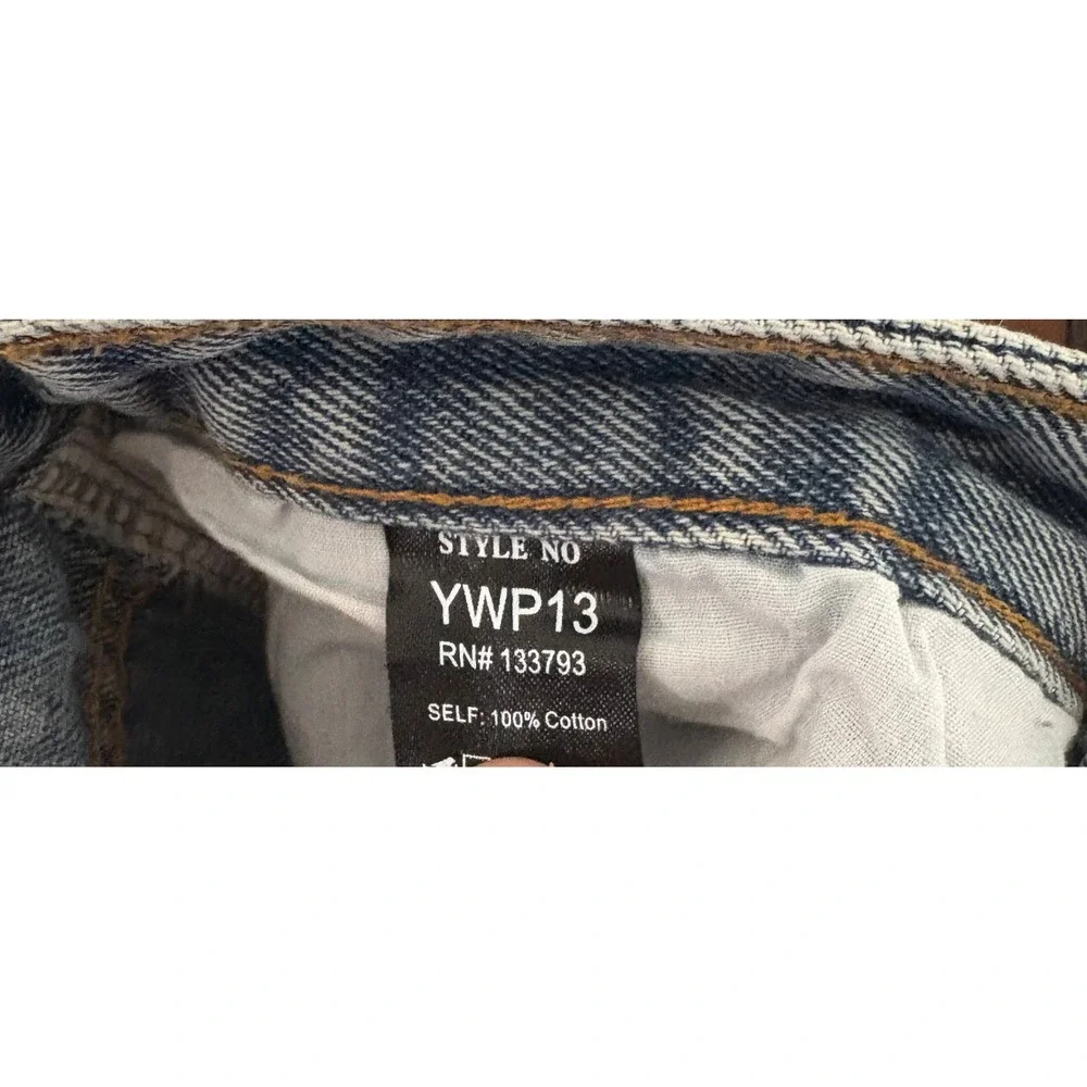 POL Distressed Light Blue Denim Jean Shorts with Silver Fringe - Picture 6 of 6